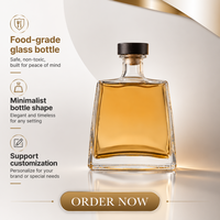 Bouteille de vin en verre trapézoïdale carrée de 700 ml, adaptée à la vodka, au whisky, au brandy, logo personnalisable disponible