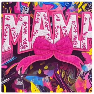 卸売りビッグシニアマママパッチ女性服装飾刺繍刺繍マンマシェニールパッチスパンコール弓付きママギフト用 - Product Image 1