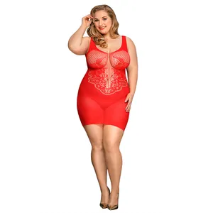 New Plus Size Women Bodystocking Full Body Stocking Red Sexy Fishnet Tube Dress Mature Hot Net Spicy Sexy Lingerie