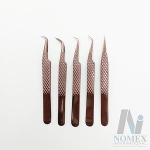 แหนบปลายขนตาปลอมสำหรับมืออาชีพทำจากสเตนเลสเนื้อแข็งแบบญี่ปุ่นมีด้ามจับประดับเพชรสีโรสโกลด์สีทอง - Product Image 6