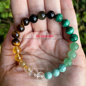 Pulsera de piedra natural con cuentas de ojo de tigre de malaquita verde para hombres/mujeres, brazaletes de recuerdo de buena suerte para dinero y salud - Product Image 3