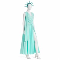 Kostum Patung Liberty Wanita Gaun Dewi Teal Mahkota Obor Pakaian Pesta Halloween 4 Juli