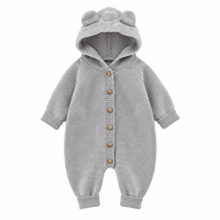 Combinaison bébé tricotée à capuche avec oreilles d'ours, classe A, 50 % acrylique, manches longues, unisexe, printemps automne, nouveau-né, tout-petit
