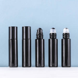 Best Selling 10ml Black Refillable Glass Essential Oil Roll on <b>Bottle</b> with Steel Roller Ball and <b>Plastic</b> Lid Glass Roller <b>Bottle</b> - Product Image 1