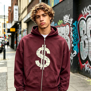 Tianan Clothing: Felpa con Cappuccio Oversize Personalizzata da <span class=keywords><strong>Uomo</strong></span> con Zip, Stile Vintage Y2K, Motivo Quadrato, Unisex, Streetwear - Product Image 3