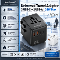 Adaptateur de voyage universel 35W avec chargeur rapide, 5 ports USB et prise secteur pour les voyages d'affaires internationaux