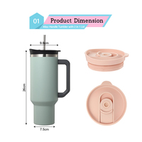 Gobelet isotherme en acier inoxydable de 40 oz avec poignée, impression de logo personnalisé, cadeau, tasse de voyage avec couvercle à paille coulissante