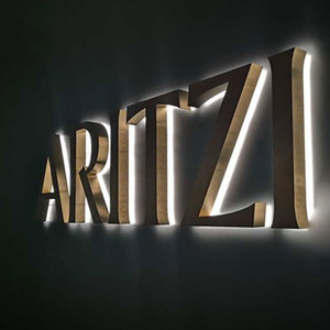 Tùy chỉnh trở lại thắp sáng vàng thép không gỉ đảo ngược <span class=keywords><strong>Halo</strong></span> lit <span class=keywords><strong>Backlit</strong></span> Thư 3D LED chiếu sáng kênh thư ký - Product Image 4