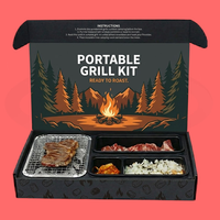 Kit de barbecue instantané jetable biodégradable et écologique, avec poignée, portable, prêt à l'emploi, en papier et charbon de bois