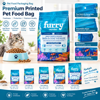 Sachet d'emballage personnalisé pour aliments pour chats, boîte à fond plat, pochette refermable à fermeture éclair, trou de suspension, haute barrière