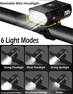 Customized Outdoor Riding Equipment USB Rechargeable ABS LED Waterproof IPX4 1000LM 6 Modes <b>Bicycle</b> <b>Light</b> Set - Product Image 2