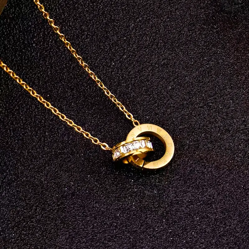 Großhandel Modeschmuck 18 Karat Gold gefüllt Kristall Halskette Charme römische Nummer Edelstahl Halskette für Frauen Schmuck