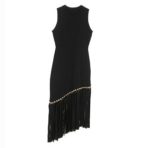 Vestido Ajustado sin Mangas con Dobladillo de Flecos para Mujer - Vestidos de Fiesta con Detalles de Cuentas Multicolores, Moda Sehe - Product Image 5