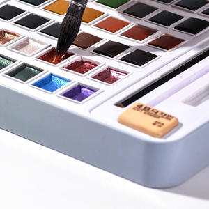 Ensemble de peintures à l'aquarelle solides aux couleurs nacrées, pigments en pâte avec pinceau et bloc de papier aquarelle - Product Image 2