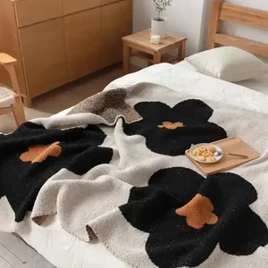 Ấm cúng đan Jacquard ném thiết kế mới hoa mặt trời mô hình boucle lông cừu chăn cho nhà - Product Image 5