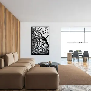 Vahşi bakışları nazar ev dekor duvar asılı Metal duvar dekoru ağaç ve göz soyut duvar sanat oturma odası dekor için