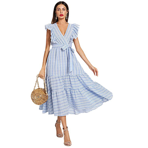 MANNI Abito Americano a Righe con Volant e Gonna Svasata Stile Bohémien Vestiti Estivi Casual per Donne - Product Image 6