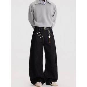 American Cleanfit Diagonal Placket Bouton d'Avion Jambe Droite Léger Printemps High Street Loose Raw Denim Scimitar Long Hommes - Product Image 3