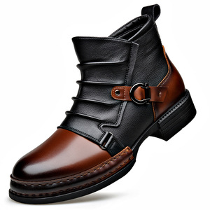 Martin Boot <b>Men</b> Ankle Round Toe Chunky <b>Heel</b> Plush Lining Rubber Outsole Buckle Decoration Anti Slippery Winter Style - Product Image 3