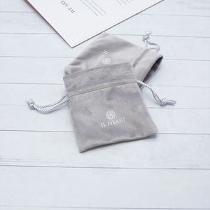 Luxury Velvet Soft <b>Pouch</b> Packaging Light Grey <b>Drawstring</b> Wholesale Custom Bag Jewelry - Product Image 2