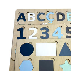 Ensemble de puzzles Montessori 3-en-1 en bois avec doublure en feutre, jouet éducatif en bois de bouleau pour l'apprentissage de l'alphabet, des chiffres et des formes, OEM ODM MOT-0104 Certifié EN71 - Product Image 1