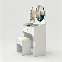 Ensemble coiffeuse moderne avec miroir et tabouret rembourré en panneau MDF, réglable, économique, pour chambre à coucher, petit espace, hôtel, maquillage princesse