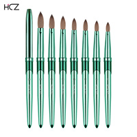 Offre Spéciale – Ensemble de Pinceaux à Ongles en Acrylique avec Manche Métallique Vert, Tailles 8 à 20, 100% Kolinsky, pour Extension d'Ongles et Sculpture en Salon