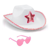 Chapeau de Cowgirl de l'espace rose avec des lunettes de coeur Bandana métallique néon Rave scintillant femmes chapeaux de Cowboy Rodeo Party