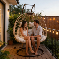 Nouvelle vente en gros de chaise suspendue d'extérieur à deux places, meubles de jardin, patio, balcon, hamac suspendu en rotin d'œuf avec support