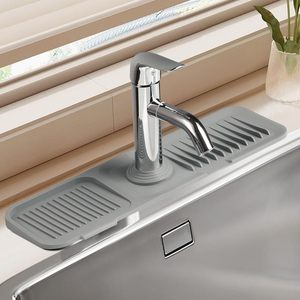 Lwaviwer En Silicone Splash Guard ÉVier De Cuisine Splash Guard AméLioré RéCupéRateur D' Plateau ÉVier Porte-ÉPonge Gris