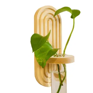 Station de propagation hydroponique murale <span class=keywords><strong>en</strong></span> <span class=keywords><strong>bois</strong></span> arc-<span class=keywords><strong>en</strong></span>-ciel, vase <span class=keywords><strong>en</strong></span> verre pour tubes à essai, support pour plantes d'intérieur - Product Image 1