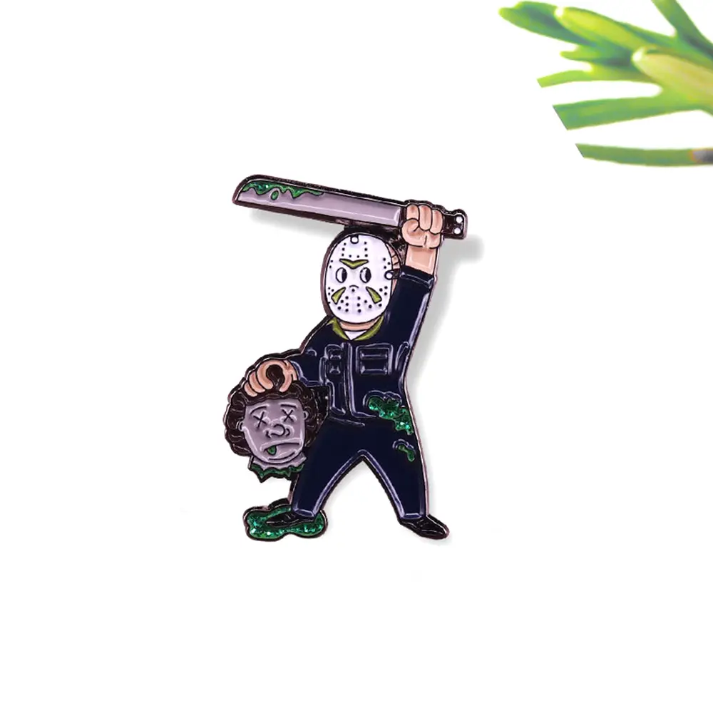 Hoge Kwaliteit Aangepaste Metalen Horror Movie Revers Pin Badge Film Karakter Stoort Jason Emaille Pin Voor Verkoop