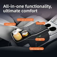 Coussin de boîte d'accoudoir de voiture multifonctionnel en cuir absorbant la lumière ambiante, avec support surélevé, porte-gobelet et rangement pour téléphone portable