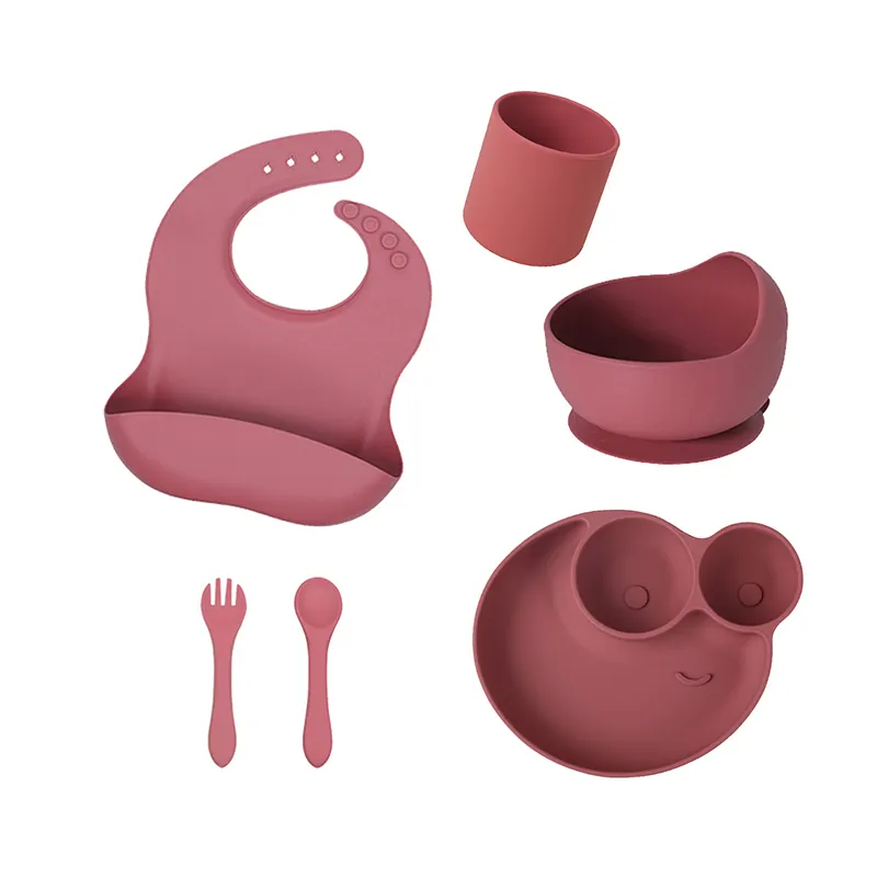 Hot bán 6 pcs bé Silicone uống cup Bộ bé BIB các nhà sản xuất children's hút cup bát với muỗng