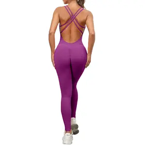 Outdoor Yoga Romper One Piece Bodysuits Workout Open Back Jumpsuit For Women