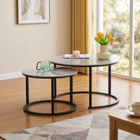 Ensemble de 2 tables basses gigognes en métal, style moderne et luxueux, en acier inoxydable doré, rondes, pour le salon