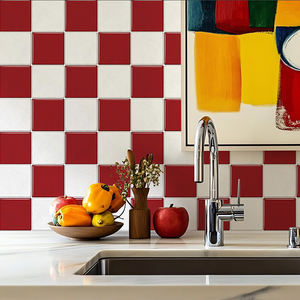 Jorns วอลล์เปเปอร์สี่เหลี่ยมสีแดงและสีขาวทันสมัยร้านอาหารเรียบง่ายห้องครัวห้องน้ำพื้นหลัง3D ลอกติดกระเบื้องผนัง - Product Image 5
