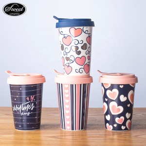 Tasses à café réutilisables SWT 400 ml sans poignée, personnalisées en porcelaine, cadeau de la Saint-Valentin, tasses à café à <span class=keywords><strong>emporter</strong></span>, <span class=keywords><strong>mug</strong></span> de voyage en céramique avec couvercle en silicone - Product Image 4
