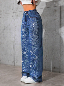 Jeans Rectos Vintage para Mujer, Otoño-Invierno 2026, Azul Denim con Pedrería Brillante de Mariposa, Corte Holgado, Pantalones para Uso Diario - Product Image 4