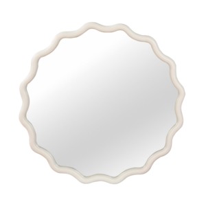 White 24 Inch Wavy Round Solid Wood Frame Decorative <b>Mirror</b> For Bedroom Bathroom Living Room Entryway - Product Image 5