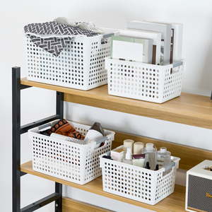 White Plastic Eco-Friendly Stackable Storage <b>Bins</b> with Handles Multi-Size Ventilated Design for Bathroom Clothing & Cosmetics - Product Image 2