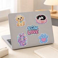 Autocollants personnalisés holographiques pour animaux de compagnie, dessins animés, imperméables, esthétique Kawaii, empreintes de pattes de chiot et de lapin, découpés, pour ordinateur portable et journal