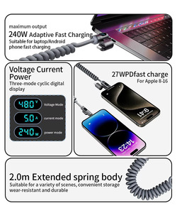 Cable de Carga Rápida Retráctil 4 en 1 de Aleación de Zinc con Pantalla de Potencia de 240W para Huawei, <span class=keywords><strong>Apple</strong></span>, Laptop y Teléfono Móvil - Product Image 3