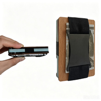 Dompet Minimalis Tipis Anti-RFID dari Kayu dan Aluminium Premium untuk Pria, dengan Tali Elastis untuk Uang Tunai, Cocok untuk Penggunaan Sehari-hari dan Perjalanan