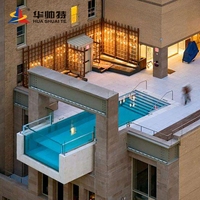Piscine de nage à contre-courant HUASHUAITE avec garantie de 30 ans, en plastique transparent sur mesure, en forme de U, avec paroi en acrylique transparente pour extérieur