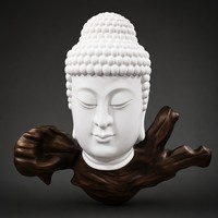 Sculpture de tête de Bouddha en bois de santal zen artisanale en résine de fibre de verre, style européen, taille et couleur personnalisables pour jardin extérieur