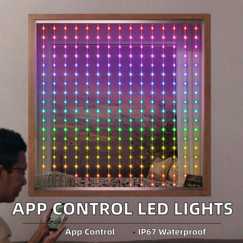 App Control Programmable IP67 400 LED Curtain Lights Set Indoor Outdoor Patio DIY Text LED Pixels String Lights