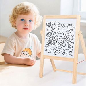Double Sided Drawing Rack Toy Indoor Diy Art <b>Creative</b> Kids Wooden Easel With Magnetic Letter and Tangram Puzzle - Product Image 2