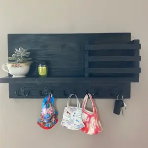 Wholesale Key Holder Mail Organizer Wall Mount With 4 Key Hooks Floating Shelf Rustic Wood Decorative Hanger For Entryway