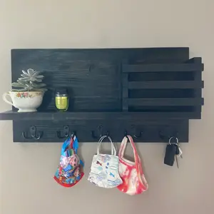 Groothandel Sleutelhouder Mail Organizer Muurbevestiging Met 4 Sleutelhaken Drijvende Plank Rustieke Houten Decoratieve Hanger Voor Entree